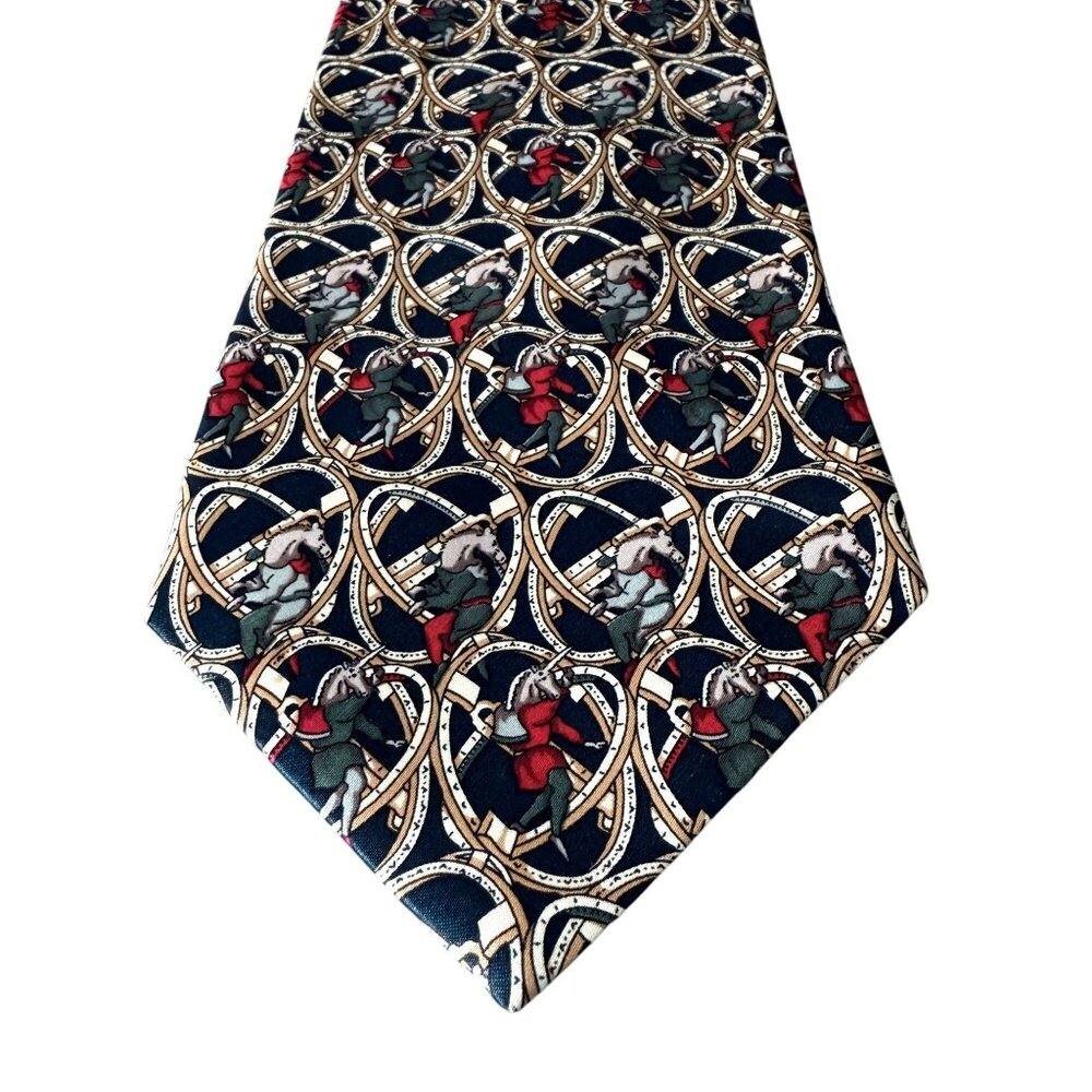 Kieselstein-Cord Mens All Silk Tie Equestrian Unicorn Head Dancing Men Pattern